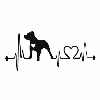 Pitbull Heartbeat Lifeline Украшение Автомобиля Виниловая наклейка Черный/Серебристый 19 см * 8,5 см