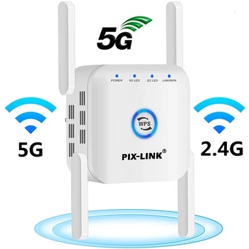 PIXLINK 5G WiFi Ретранслятор, Усилитель Wi-Fi 5 ГГц, удлинитель дальнего действия, 1200 М, Беспроводной усилитель, Домашний Wi-Fi Усилитель интернет-сигнала