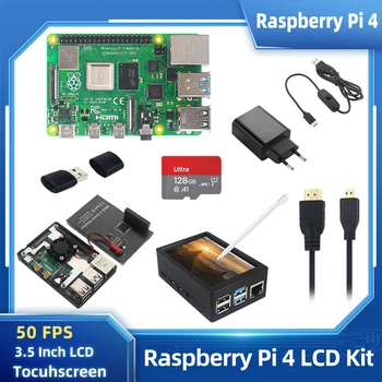 Raspberry Pi 4 Модель B 8/4/2 ГБ + 3,5-дюймовый сенсорный экран 50 кадров в секунду + Чехол + Вентилятор + Блок питания + 32 64 128 ГБ TF-карта для Pi 4