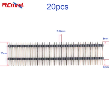 RCmall 20шт 2,54 мм Штыревой разъем для двухрядной печатной платы 2 * 40P