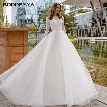 RODDRSYA Элегантные свадебные платья С длинными рукавами, Свадебные платья для невесты, Иллюзионное Кружевное Платье на пуговицах сзади, Vestido De Novia, Сшитое на заказ