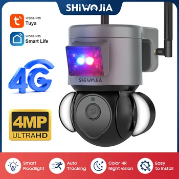 SHIWOJIA 2K 4MP Камера Безопасности 4G SIM Tuya WIFI Камера видеонаблюдения с противоугонной Сиреной Сигнализация Камера Видеонаблюдения Alexa Motion Senor