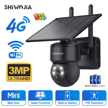 SHIWOJIA WIFI Беспроводная PTZ солнечная камера 4G SIM 3MP Наружная солнечная панель, двухстороннее аудио, защита безопасности, камера видеонаблюдения, Аккумуляторная камера