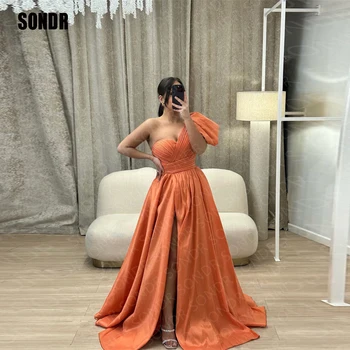 SONDR Красивые Оранжевые Платья для выпускного вечера с разрезом сбоку, Платья для выпускного вечера на одно плечо, вечернее платье А-силуэта Vestidos De Fiesta, вечернее платье