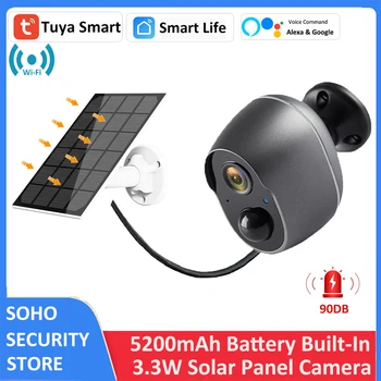 Tuya 5200 мАч Аккумуляторная Батарея Солнечная WiFi Безопасность 3MP FHD CCTV 135 ° Широкий Угол обзора 4-КРАТНЫЙ Цифровой Зум Alexa Google Camera
