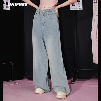 UNIFREE Винтажные мешковатые джинсовые брюки для женщин, модная спортивная уличная одежда, женские джинсы оверсайз, Джинсы с прямыми штанинами для женщин