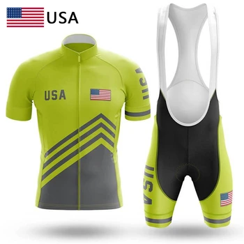USA 2022 Pro Team Летний Комплект из Джерси для Велоспорта, Велосипедная одежда, Дышащая Мужская Рубашка с коротким рукавом, Велосипедные шорты с нагрудником, 19D Гелевая прокладка