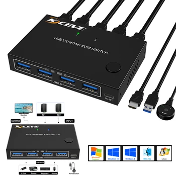 USB3.0 /HDMI-совместимый KVM-коммутатор игровой USB-концентратор EDID/HDCP/ESD USB-коммутатор Интернет-разветвитель Адаптер Подключи и играй 4Kx2K при 60 Гц