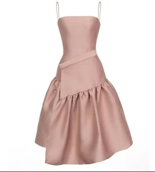 Verngo Пыльно-Розовые Атласные Вечерние платья на тонких бретельках С многоуровневой юбкой Чайной Длины Арабское Женское Вечернее платье для выпускного вечера