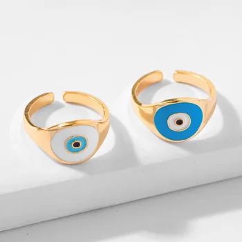 VG 6YM Lucky Black Blue Eye Открытое кольцо Для женщин С капельным маслом для глаз, Золотые Кольца, Регулируемое Женское Обручальное кольцо, ювелирные Аксессуары