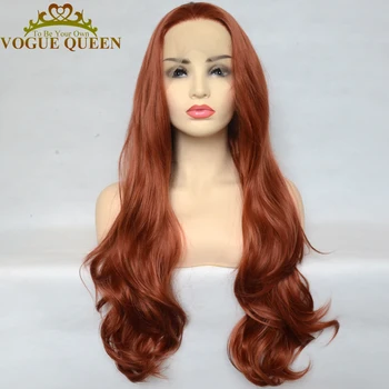 Vogue Queen Медно-красные Синтетические парики на кружеве из Длинноволнового термостойкого волокна с натуральной линией роста волос для женщин