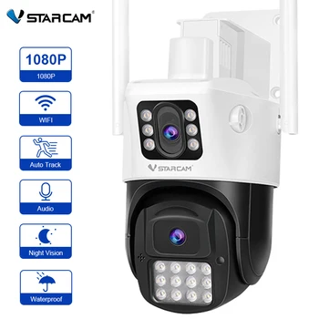 Vstarcam 2-Мегапиксельная Камера с двумя объективами, двумя Экранами, Wifi-Камера, Наружная HD 1080P, AI, Обнаружение человека, Ночное Видение, 2-Полосная аудио IP-камера