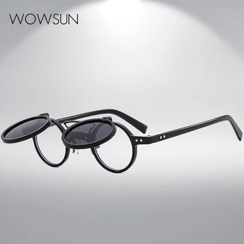 WOWSUN, Модные солнцезащитные очки Shuangqiao в стиле панк, Женские роскошные Брендовые дизайнерские солнцезащитные очки, Мужские Ретро-трендовые Персонализированные флип-линзы UV400