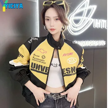 YICIYA/ куртка-бомбер, женские университетские куртки, гоночная новая корейская ветровка y2k, винтажная бейсбольная куртка, модный стиль 2023, уличная одежда