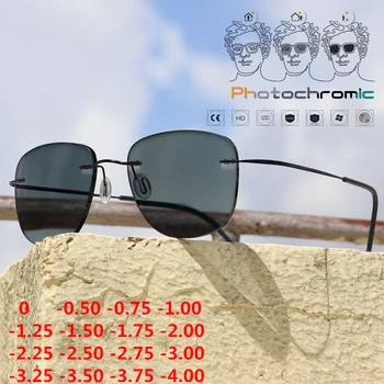 Авиационные Солнцезащитные очки с Титановым Переходом, Фотохромные Очки для чтения, Очки для Близорукости Без оправы, Мужские Очки с диоптриями