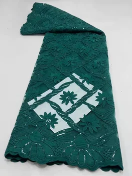Африканская бархатная Кружевная ткань с пайетками, Высококачественная французская тюлевая кружевная ткань для платья, Нигерийское вышитое сетчатое кружево с пайетками
