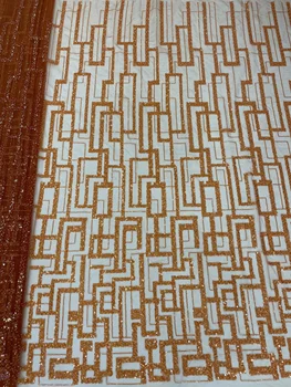 Африканская кружевная ткань с бисером, кружево, Новое поступление, высококачественная оранжевая ткань с блестками, вышитая бисером, кружевная ткань с вышивкой для вечернего платья