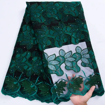 Африканская Кружевная ткань 2023, Зеленое Сетчатое Кружево с вышивкой, ткань 5 Ярдов, Нигерийский тюль, материал для свадебного платья A3081