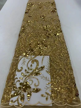 Африканская французская сетчатая вышивка Роскошная кружевная ткань ручной работы с бисером и пайетками Для Свадебной вечеринки Вечернее платье ZX