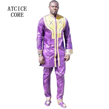 Африканский Традиционный мужской костюм с вышивкой Bazin Riche, Дизайнерское платье, Один топ, одни брюки, без обуви