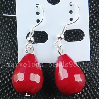 Бесплатная доставка, модные красные серьги с драгоценными камнями Jad Teardrop, пары MC2931