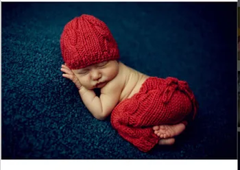 бесплатная доставка, шапка для новорожденных, кепки, красная шапка для маленьких девочек + штаны, комплект для новорожденных, вязаный реквизит для фотосъемки, Размер: 0-1 м, 3-4 м