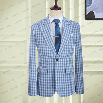 Блейзер Для Мужчин, костюм, Повседневная деловая куртка с классическим клетчатым рисунком, Однобортное модное пальто из одной детали 2023