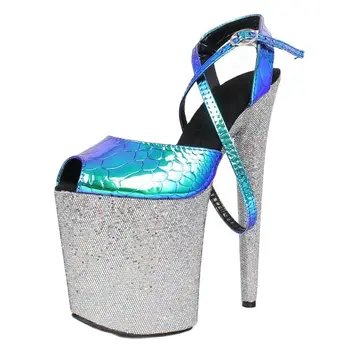 Босоножки на платформе на высоком каблуке 20 см с украшением в виде Кристаллов Для Стриптиза Женская Сексуальная обувь для Вечеринок Тапочки