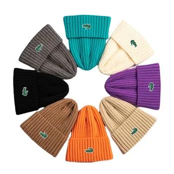 ВЕРХНЯЯ шапка-бини Унисекс, Хлопковая смесь, сплошной цвет, 7 цветов на выбор, теплая Свободная женская вязаная шапка, мужская зимняя вышивка, дешево