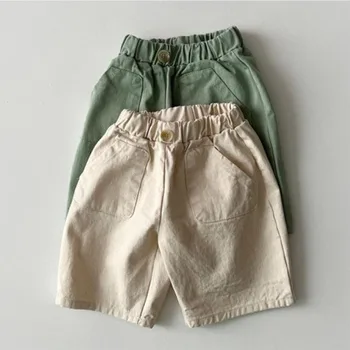 Весенне-летние Новые Свободные Повседневные Укороченные брюки для маленьких девочек, Удобные Хлопчатобумажные Простые Универсальные брюки внахлест для маленьких мальчиков, Одежда