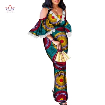 Вечерние платья Bintarealwax с открытыми плечами, Африканская одежда Bazin Riche для Женщин, Индивидуальная Восковая Одежда с Изящным Женским Принтом, WY8704