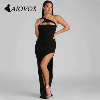 Вечерние Платья для Выпускного Вечера AIOVOX с высоким Разрезом на одно плечо, Сексуальное Вечернее Платье с вырезом длиной до пола, Креповое Vestido De Noche для Женщин