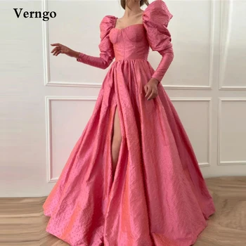 Вечерние платья с розовым жемчугом и бусинами Verngo с Пышными Длинными рукавами и разрезом сбоку в пол, платье для выпускного Вечера, женское вечернее платье