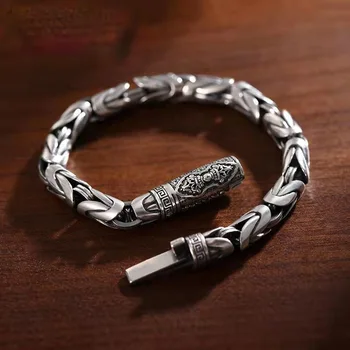 Винтажное серебро S925 в этническом стиле, плетеный браслет с шестью символами Истины, бриллиантовый пестик, мужская цепочка из кости дракона, модные украшения, подарок