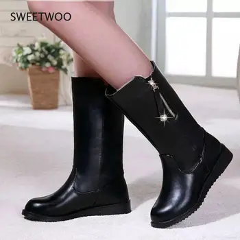 Высококачественные ботинки средней длины из воловьей кожи с круглым носком и молнией на платформе, дизайнерские модные ботинки