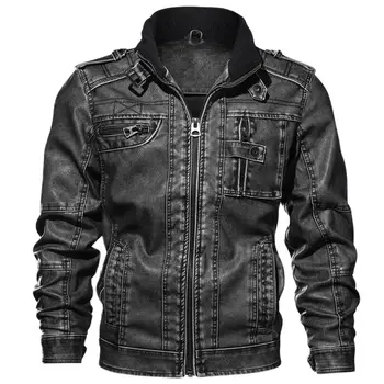 Высококачественные Мужские Кожаные куртки, Мужская Мотоциклетная куртка, воротник-стойка, Карманы на молнии, Пальто из искусственной кожи, Байкерская модная верхняя одежда M-8XL