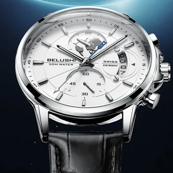 Высококачественные роскошные часы, мужские кожаные повседневные деловые наручные часы, водонепроницаемые часы с хронографом для мужчин, кварцевые часы со светящейся датой