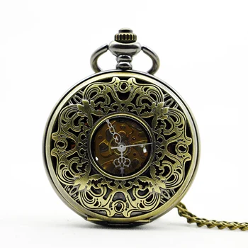 Гротескный узор, полый дизайн, Ручные механические карманные часы, Винтажное мужское ожерелье в стиле стимпанк, Кулон, Аксессуар, подарок