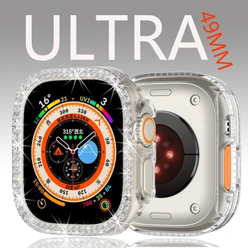 Двухрядная Алмазная крышка 49 мм Для Apple Watch Ultra 2 1 Для iWatch Серии 9 8 7 6 Защитный чехол 45 мм 41 мм Корпус Часов 40 мм 44 мм
