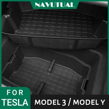 Двухслойный Ящик для хранения заднего Багажника Tesla Model Y 3 2019-2022 Органайзер для багажника Frunk Верхний и Нижний Лоток-Органайзер для хранения