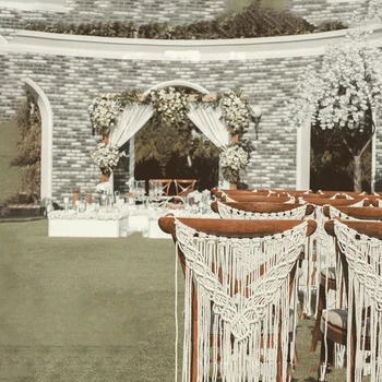 Декор свадебного стула из макраме, Гобеленовый декор ручной работы, Газон, Уличная свадебная спинка стула, мини-гобелен для вечеринки