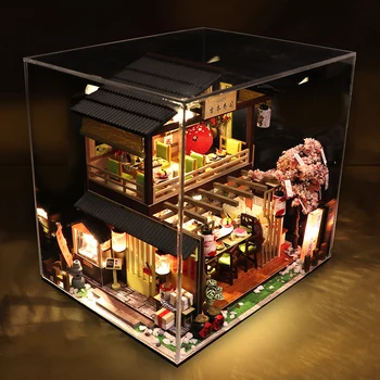 Деревянный кукольный домик, японский суши-бар, архитектура, миниатюрные кукольные домики с мебелью, игрушки своими руками для детей, подарок другу на день рождения