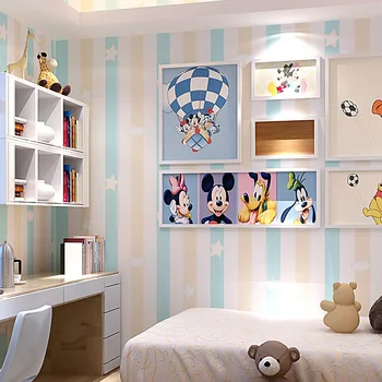 Детская комната Комната принцессы нетканые обои голубая розовая вертикальная полоса спальня комната для мальчиков и девочек мультяшные обои