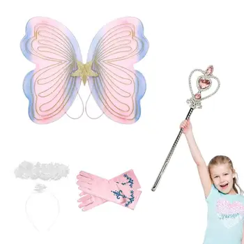 Детский костюм бабочки с крыльями бабочки, розовый костюм бабочки с повязкой на голову Феи, аксессуары для костюмов на Хэллоуин для вечеринок