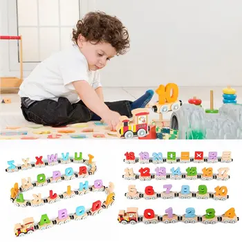 Детский прочный магнитный набор поездов с номерами, совместимый с набором дорожек, Развивающие Игрушки, Деревянный Алфавитный поезд, игрушка