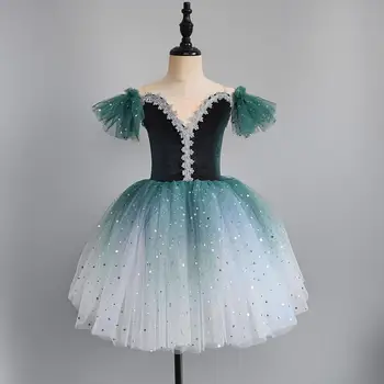 Детское балетное платье Королевского Зеленого Цвета, Романтическое танцевальное платье-пачка для девочек, Детское Трико для выступлений Балерины, Балетная одежда