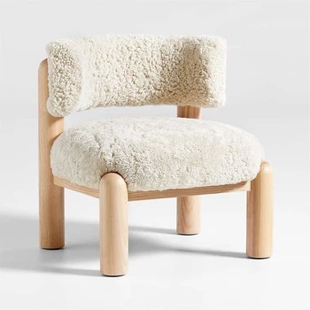 Диван-кресло LM Nordic из массива дерева, современный минималистичный стул, имитация цвета дерева, плюшевое кресло для отдыха из ягненка