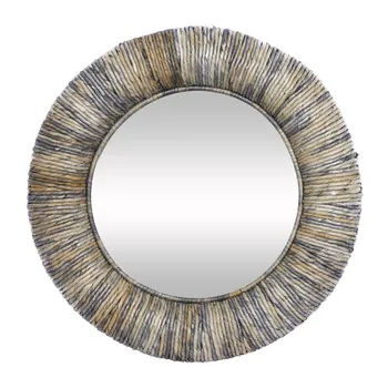 Дизайнерское Настенное зеркало из дерева с круглой высушенной веревкой DecMode, 35 