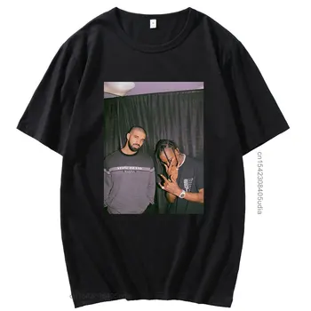 Дрейк и Трэвис, футболка в стиле ретро, короткий рукав, мужская футболка в стиле панк-рэппер, Весна-лето, чистый хлопок, Размер Ес, футболка