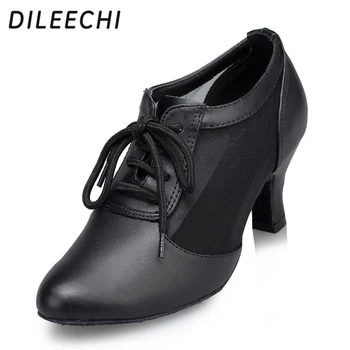 Женская обувь для учителей DILEECHI, черные современные танцевальные туфли из натуральной кожи, обувь для бальных танцев из воловьей кожи, женская обувь для общения